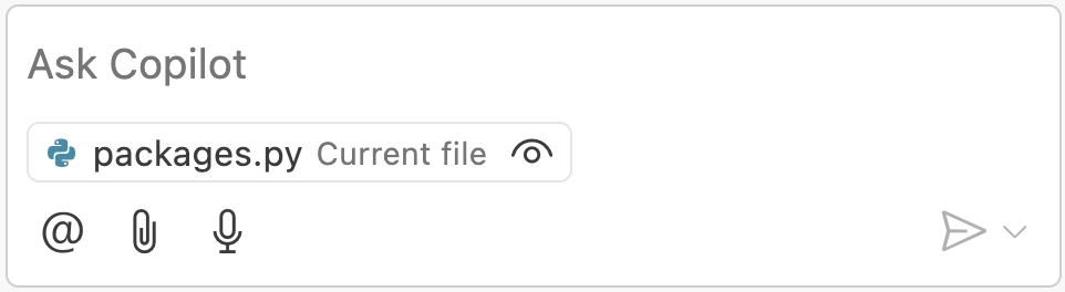 Copilot chat showing the current file selected